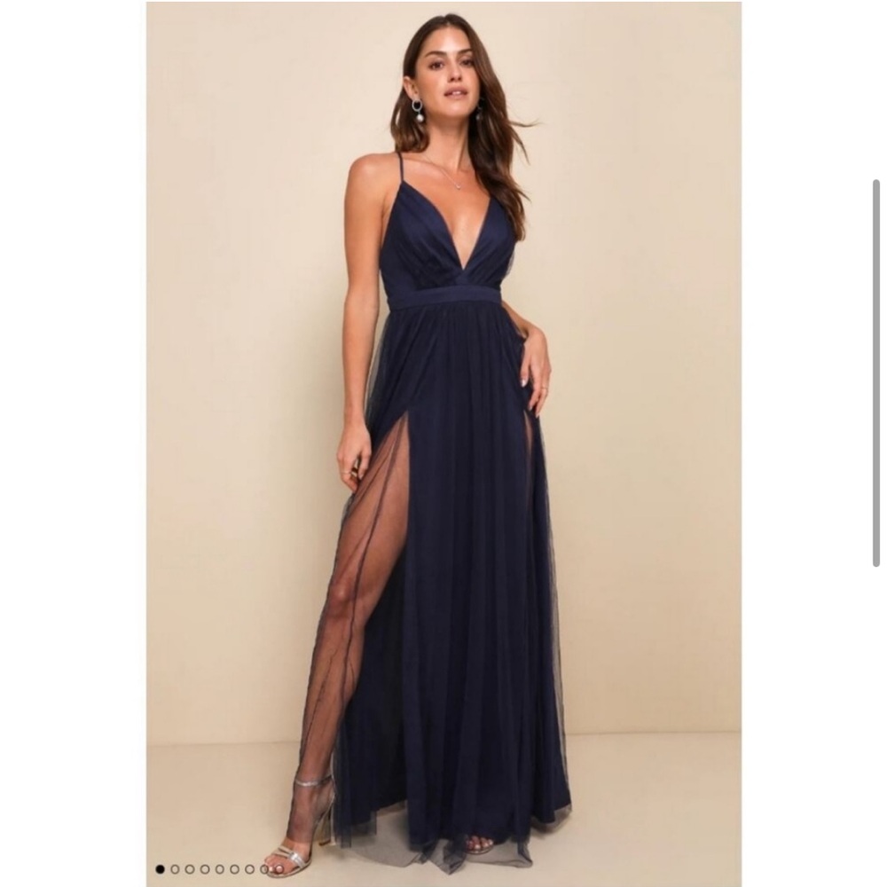 Lulus Rare Beauty Tulle Navy Maxi Dress